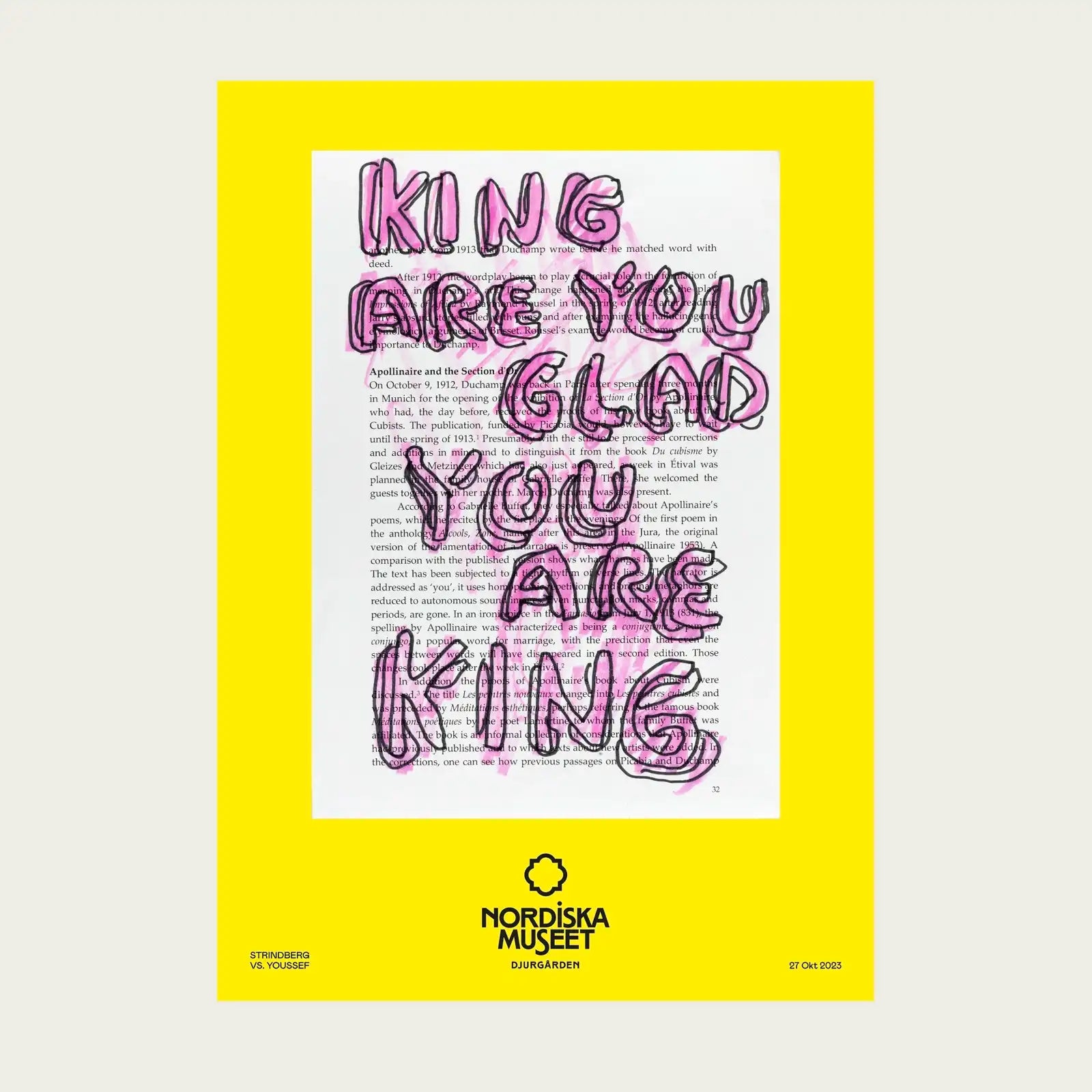 affisch-med-motiv-av-en-sida-ur-boken-inferno-med-texten-kung-are-you-glad-you-are-king-skrivet-i-rosa